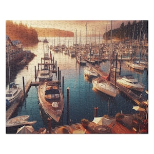 Cozy Harbor Jigsaw Puzzle – Sailboat & Coastal Scene, Eco-Friendly Puzzle Gift for Sailing Lovers, Family Fun Night Nautical Activity