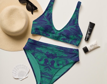 Sea Green Recycled High-Waisted Bikini – Eco-Friendly Swimwear for Beach & Cruise! Full Set or Individual Pieces Available
