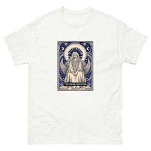 Camiseta de la carta del Tarot de la alta sacerdotisa, intuición, conocimiento sagrado, feminismo divino, velo de granadas, fertilidad