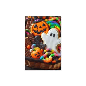 Wenskaart Happy Halloween-snoepmand | Blanco binnenkant | Leuke en feestelijke kaart voor iedereen | Perfect voor het griezelseizoen en trick-or-treat!