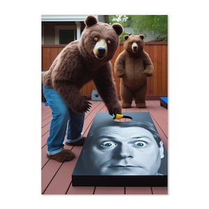 Carte de voeux drôle d'ours cornhole – vierge à l'intérieur et parfaite pour tout amateur d'ours ! Idéal pour toutes les occasions