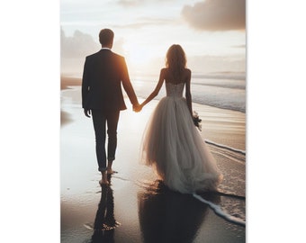 Tarjeta de boda en la playa: romántica tarjeta de felicitación de aniversario o boda en el océano para parejas