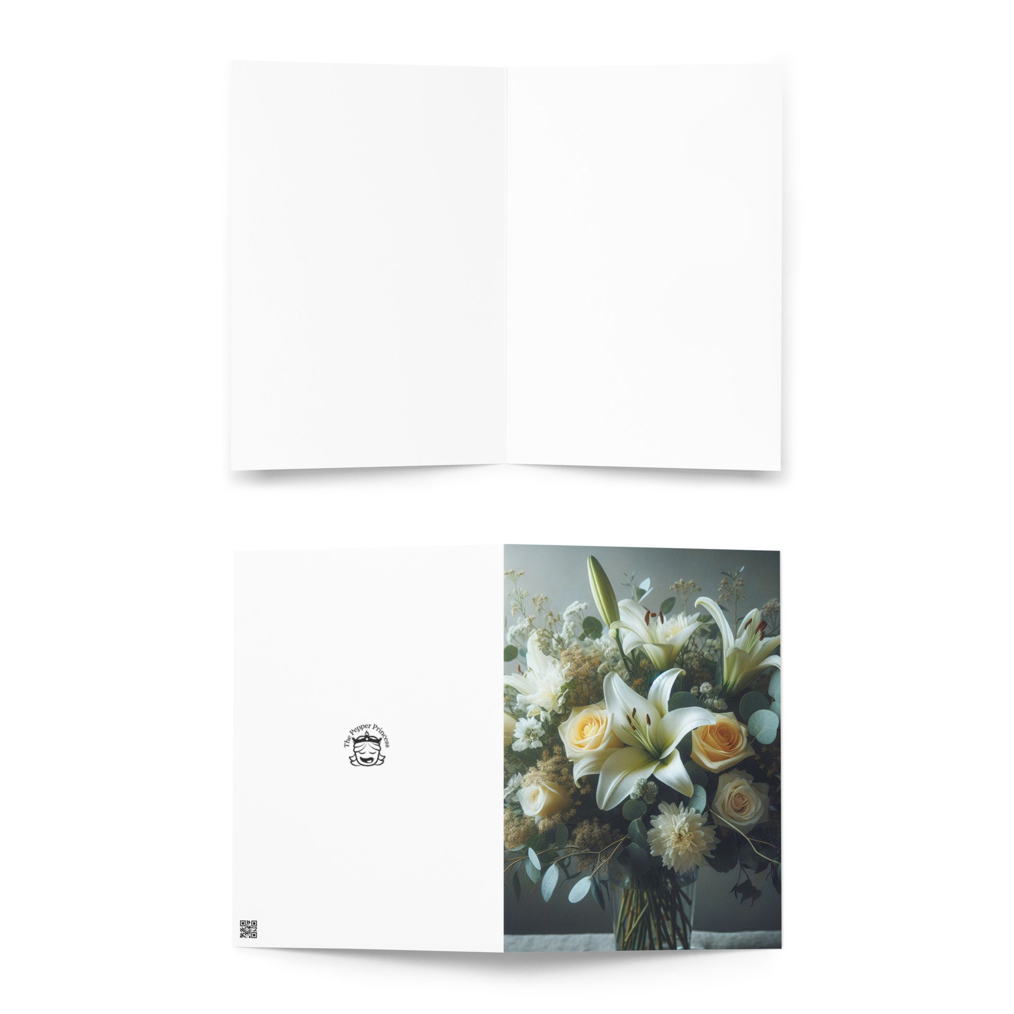 White Flower Bouquet Greeting Card – Blank Inside – Elegant Floral Card ...