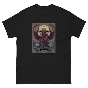 De duivel (XV) Tarot Card T-shirt bijlage verslaving beperkte overtuigingen gehoornde geit van Mendes Baphomet evenwicht tussen goed en kwaad