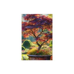 Tarjeta de felicitación de arce japonés enano (interior en blanco) - Arte inspirado en un jardín zen y bonsái para cualquier ocasión o amante de la naturaleza