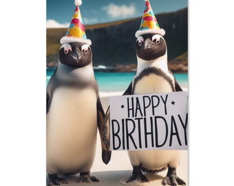 Carte de voeux de joyeux anniversaire pingouins vierge à l'intérieur carte d'anniversaire drôle d'amoureux des animaux pour tout le monde