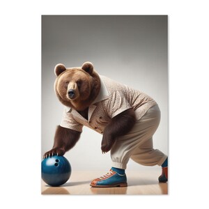 Carte de voeux amusante avec un ours bowling – vierge à l'intérieur pour toutes les occasions – parfaite pour les quilleurs, les fans de sport et tous ceux qui aiment rire !