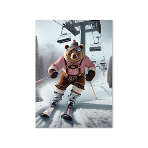 Carte de voeux ours skieur autrichien - vierge à l'intérieur - Carte hivernale amusante pour les amateurs de ski et toutes les occasions