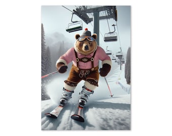 Austrian Ski Bear Greeting Card – Blank Inside – Fun Winter Card for Ski Lovers & Any Occasion