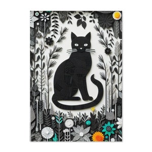 Carte de voeux chat de jardin - Carte intérieure vierge pour amoureux des chats - Motif floral félin pour toutes les occasions - Joli cadeau pour les fans de chats et les jardiniers