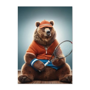 Carte de voeux ours tennis - intérieur vierge - carte animal drôle pour les amateurs de tennis, anniversaires, remerciements et toute occasion
