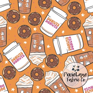 Orange Donut Coffee PREORDER fabric by yard Bullet Double Brushed Poly Cotton Lycra stretch jersey Cotton Woven 100% rib knit bamboo