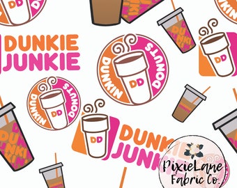 White Dunkin Donut Coffee PREORDER fabric by yard Bullet Double Brushed Poly Cotton Lycra stretch jersey Cotton Woven 100% rib knit bamboo