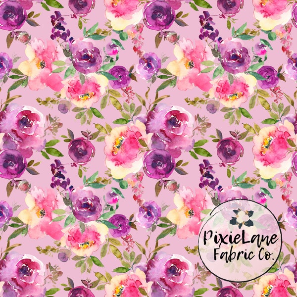 Mauve Floral PREORDER fabric by yard Bullet Double Brushed Poly Cotton Lycra stretch jersey Cotton Woven 100% ribbed knit bamboo