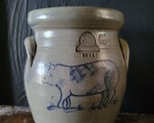 Rowe Pottery Works Pig Crock Vase Salt Glaze Blue USA 1992 Artist Signed