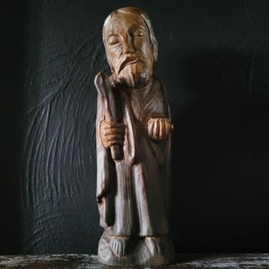 Vintage Hand-Carved Wood Sculpture Of Religious Saint Apostle