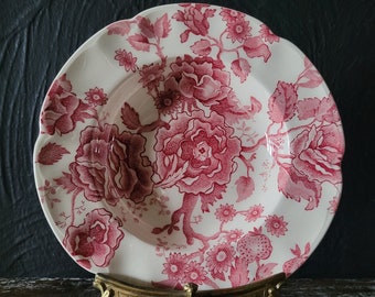 Vtg Johnson Brothers English Chippendale Soup Bowl, Red Transferware