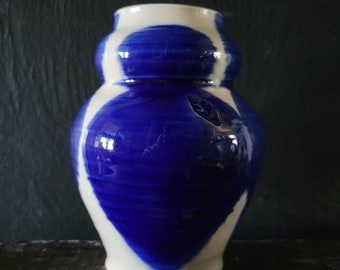 Kleine Kunst Keramik Blaue und Weiße Blumenvase, Blaue und Weiße Keramik Vase