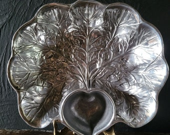 Vintage Wilton Armetale Chip & Dip Hoja de Repollo Sirviendo Tazón Pewter
