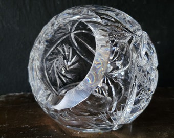 Vintage Lead Crystal Orb Ashtray, Spherical Ashtray Fan Design