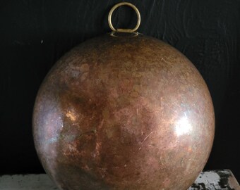 Large Vintage Solid Copper Mixing Bowl Thick Rolled Edge Bowl, Farmhouse Kitchen