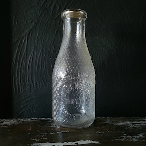 Queen City Dairy Cumberland MD Quart Milk Bottle with Bottle Cap Quilted Design