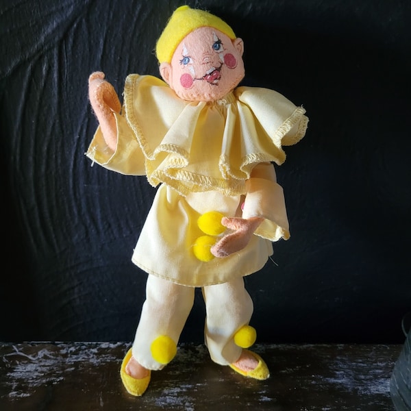 1990 Annalee Clown Doll 10 Inch Poseable Doll, Vintage Annalee Doll