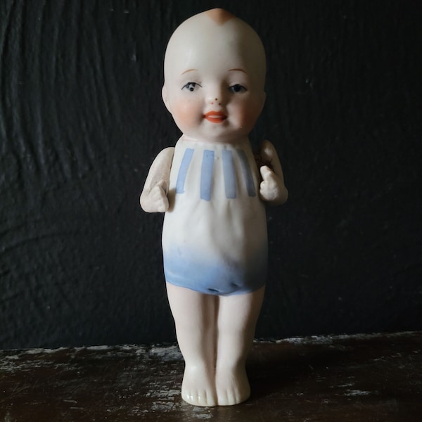 Vintage Nippon Bisque Baby Boy with Jointed Arms, Small Bisque Boy Doll