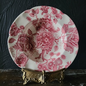 Vtg Johnson Brothers English Chippendale Soup Bowl, Red Transferware