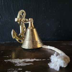 Small Vintage Metal Brass Anchor Hanging Dinner Bell, Brass Bell, Nautical Decor