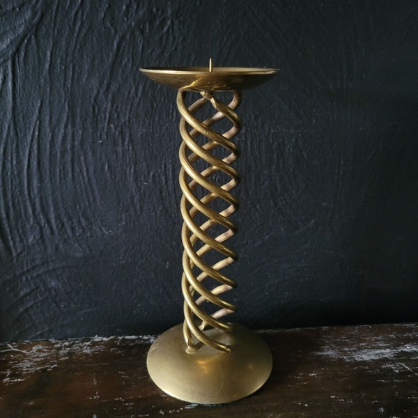 Vintage Spiral Brass Candle Holder, Vintage Brass Candle Holder, Boho Decor