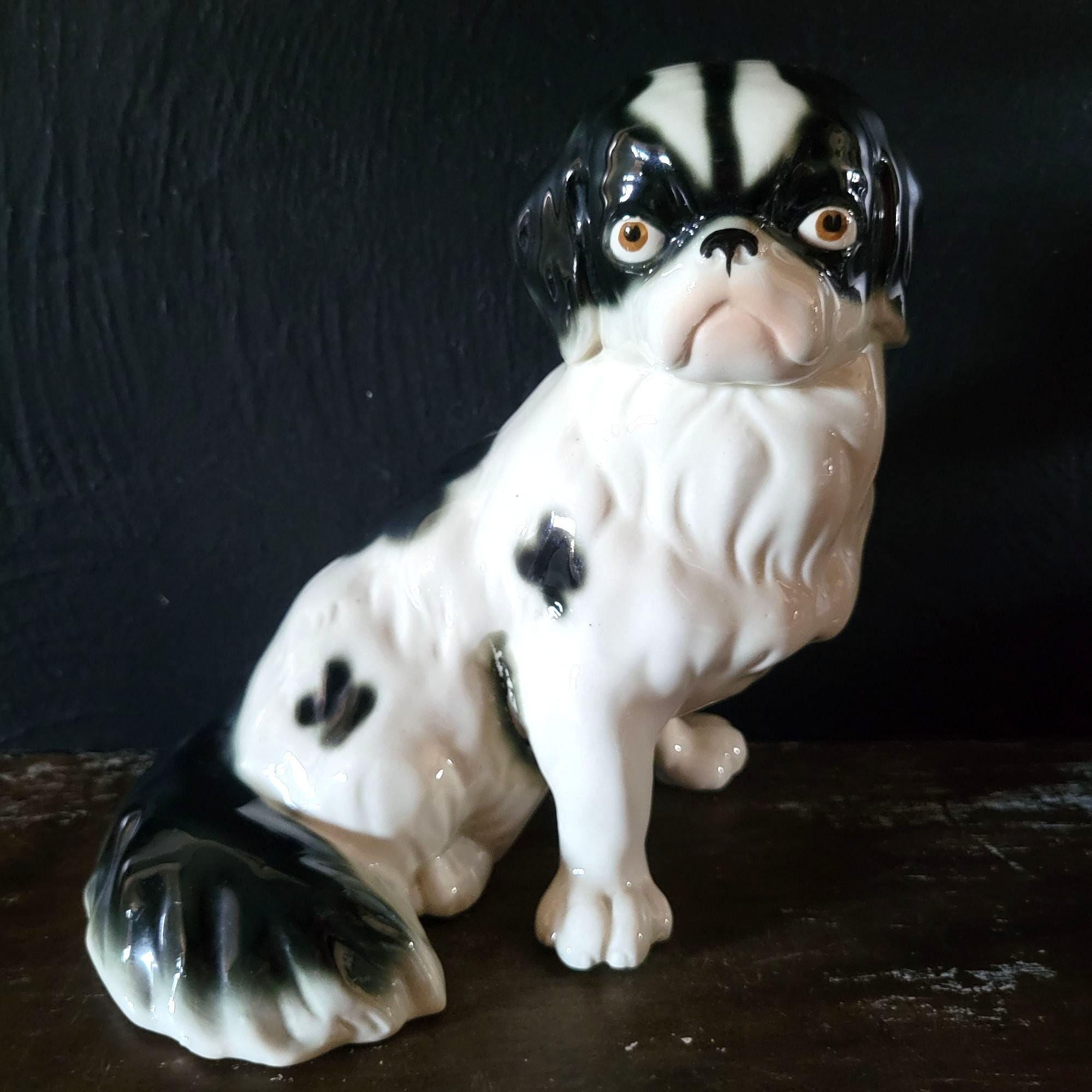 大型ヴィンテージ狆陶器製犬置物（ドイツ製、白黒） - Etsy 日本