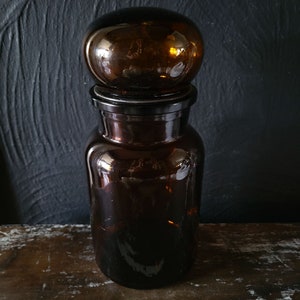 Vintage Amber Glass Bubble Top Jar Made in Belgium, Apothecary Jar, MCM Decor