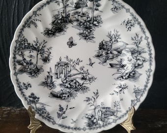 Plato de ensalada Churchill Toile negro con escena pastoral, plato blanco y negro para pared