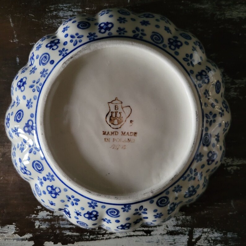 Ceramika Artystyczna Fluted Bowl Blue Confetti Polish Pottery - Thumbnail 3