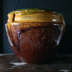 Vintage Weller Green and Brown Majolica Jardinere/ Weller Pot