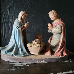 Vintage Chalkware Holy Family, Joseph, Mary, Baby Jesus 2-Piece Set , Religious Iconography, Vintage Nativity