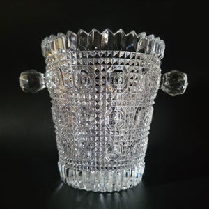 Vintage 1960 Czechoslovakian Crystal Ice Bucket With Handles, Vintage Barware