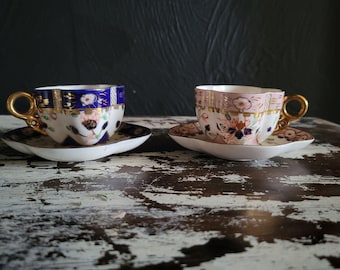 Paar vintage Hokutosha Occupied Japan miniatuurkopjes en schoteltjes