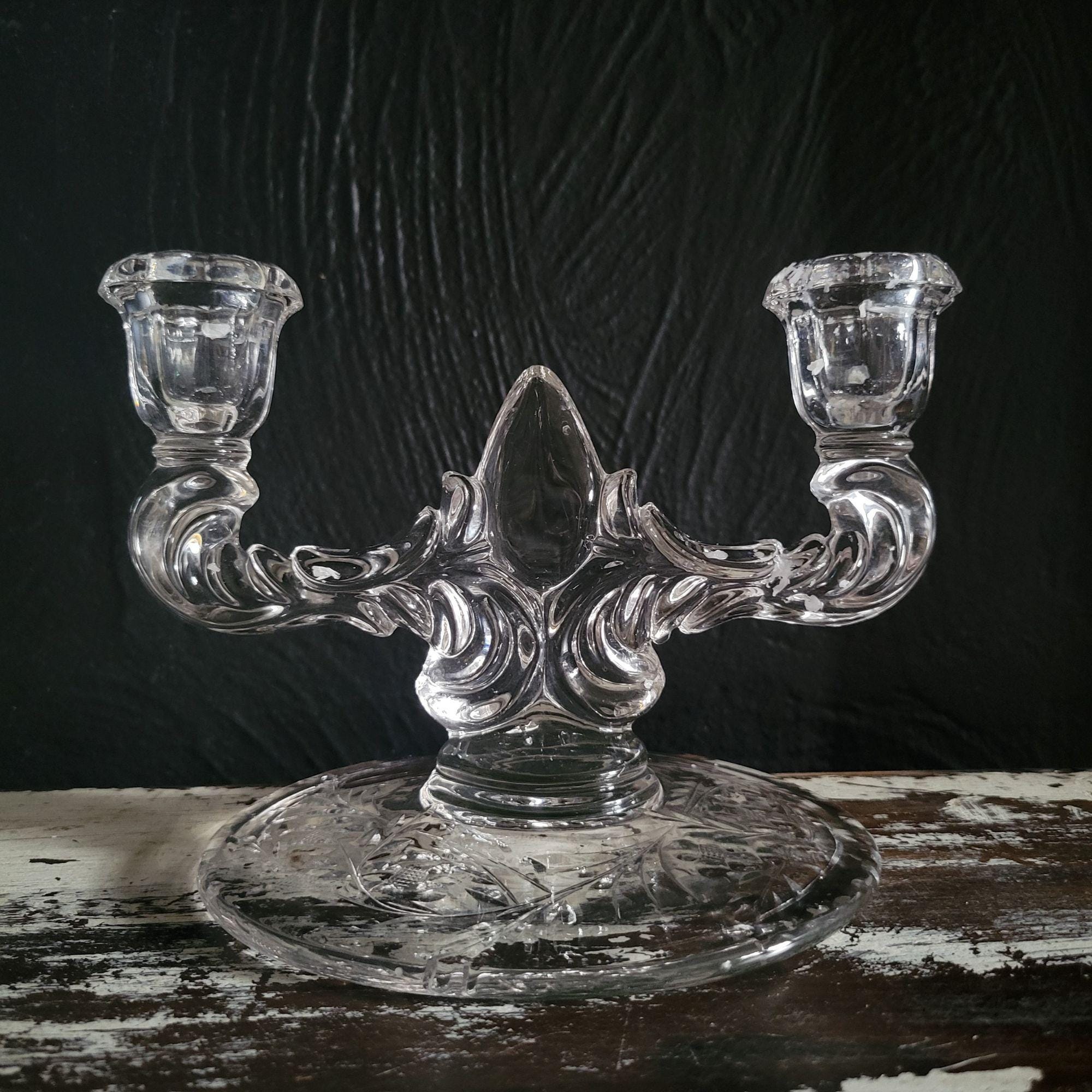 Vintage New Martinsville Clear Glass Double Candle Holder With