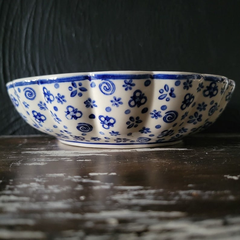 Ceramika Artystyczna Fluted Bowl Blue Confetti Polish Pottery - Thumbnail 4