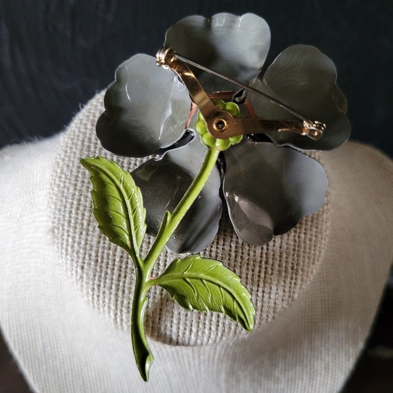 Vintage Gray And Black Flower Metal Brooch, 60s B… - image 2