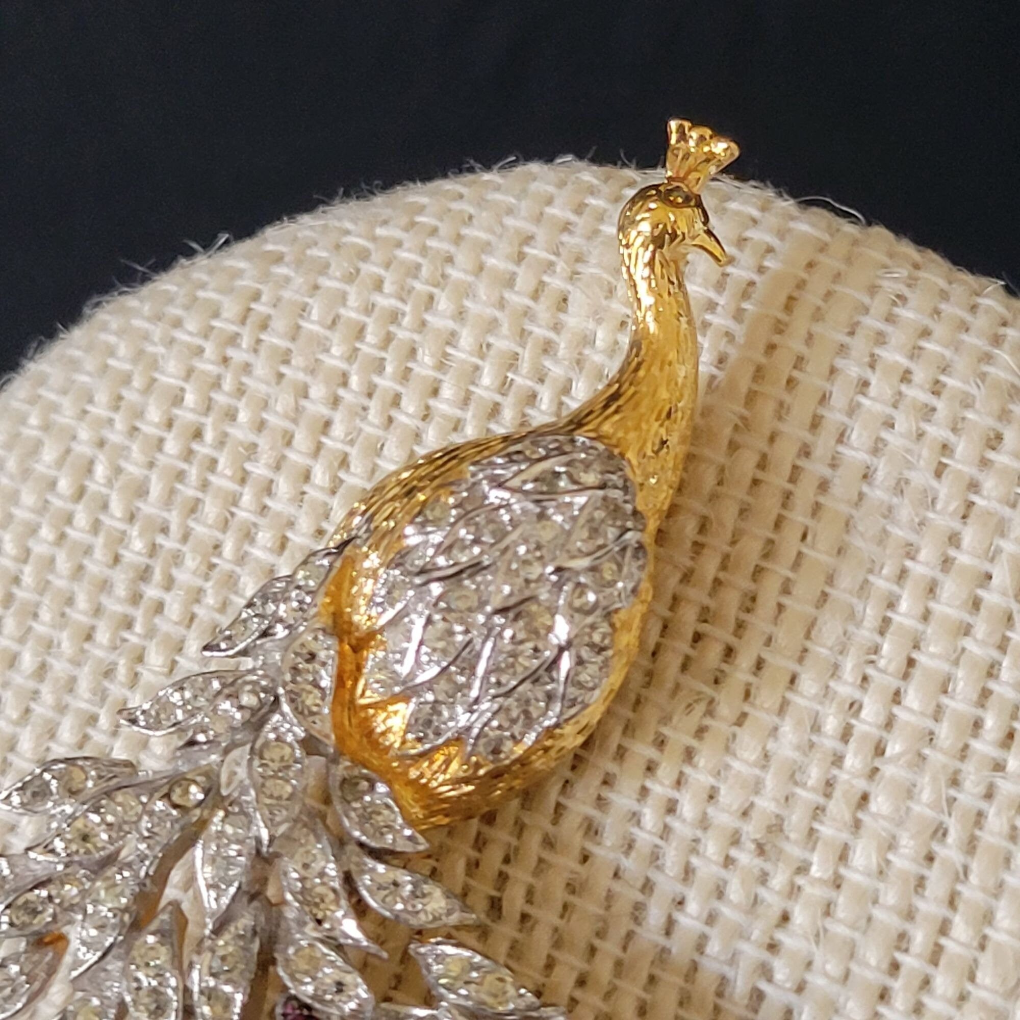 Vintage Signed Panetta Peacock Bird Rhinestone Brooch Book