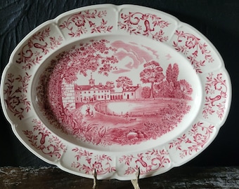 Bandeja ovalada de 31 cm (12,25") de Johnson Brothers Windsorware Mount Vernon, fabricada en loza roja transferida.