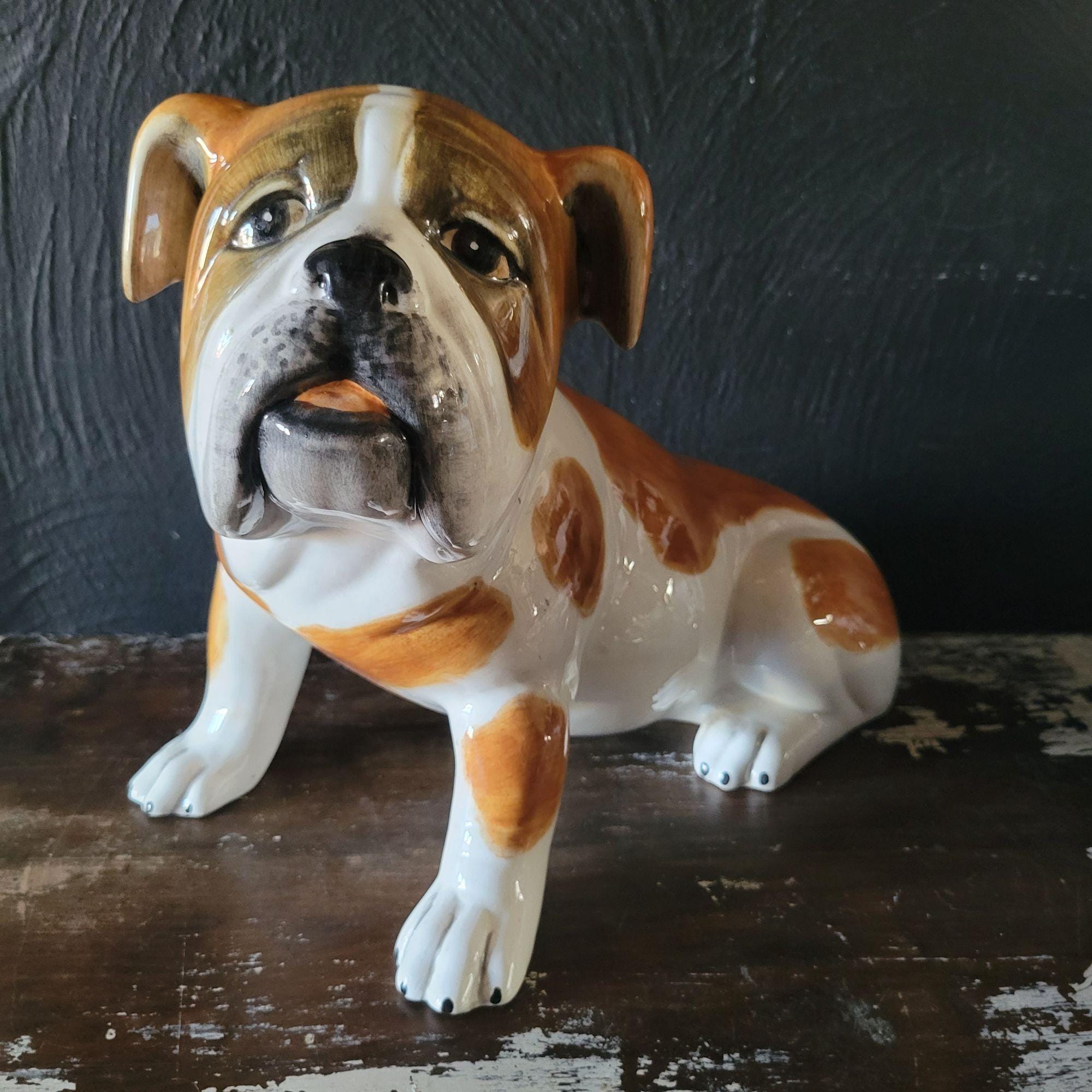 Large Vtg Ceramic Sitting Bulldog Handcrafted in Italy Brown and