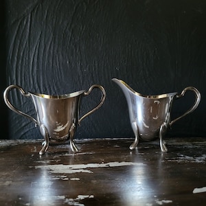 Antique Wm. A. Rogers Toronto EPNS Footed Cream & Open Sugar Bowl Set Silverplate