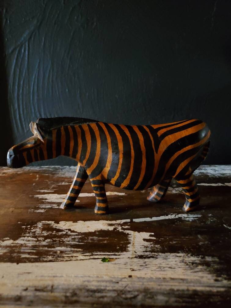 Vintage Hand Carved Wood African Zebra - 6 Inches, African Decor