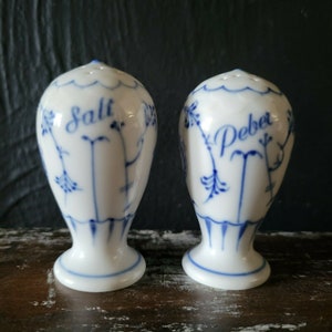 Bing & Grondahl, B and G Traditional Blue Fluted Plain Lace Salt and Pepper Shakers #7523 Danish Porcelain