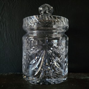 Vintage Crystal Biscuit Barrel with Bough Design, Biscuit Jar, Candy Jar