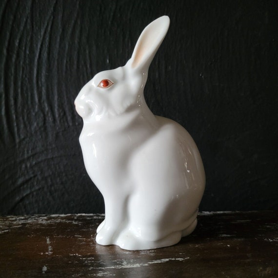 Vintage Herend Porcelain White Rabbit Hare Figurine Sitting Etsy